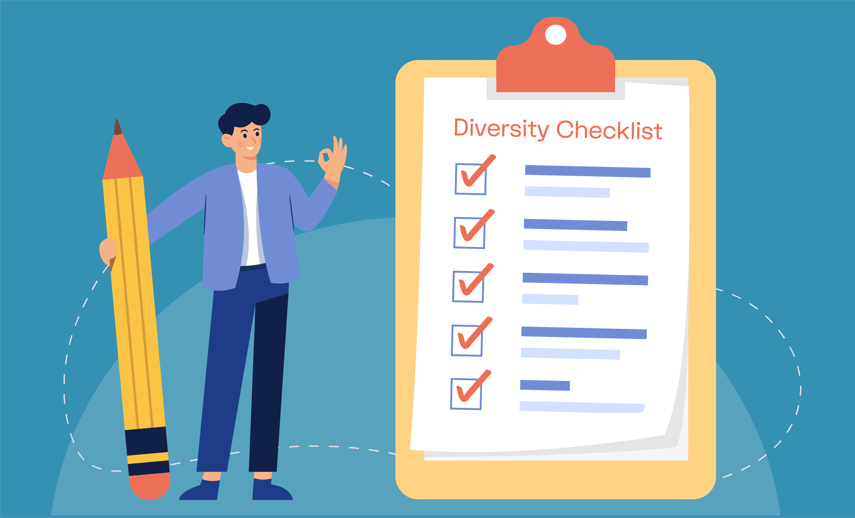 An illustrated graphic of a man with a checklist